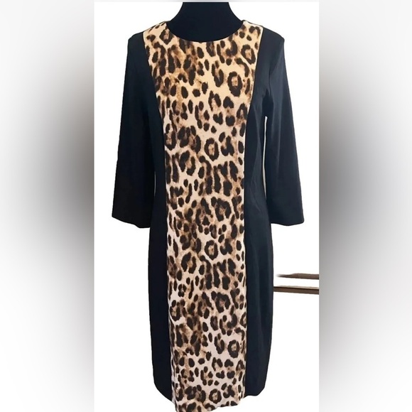 Chicos Dress M So Slimming Black Medium Size 1 Mob Wife Animal Print Slimming - Picture 1 of 11